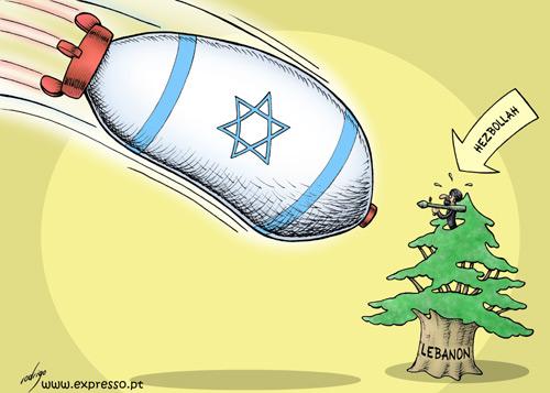 Cartoon: Between the sword and the wall (medium) by rodrigo tagged lebanon,israel,hezbollah,terror,war,west,bank,gaza,strip,the