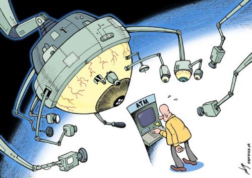Cartoon: Big Brother is watching us (medium) by rodrigo tagged freedom,democracy,police,crime,record,camera,cam,security,surveillance,atm