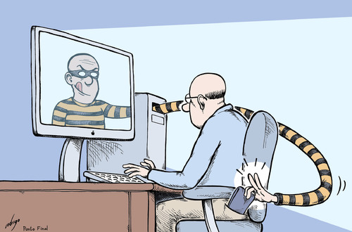 Cartoon: Cybercrime (medium) by rodrigo tagged cybercrime,online,robbery,scheme,fraud,internet,web,pirate,hacker