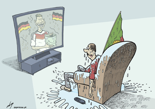 Cartoon: Germany 4-0 Portugal (medium) by rodrigo tagged world,cup,brasil,2014,football,soccer,portugal,germany,national,team,mannschaft,thomas,müller