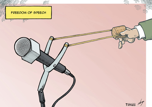 Cartoon: Human rights to remain silent (medium) by rodrigo tagged human,rights,freedom,of,speech,information,media,journalism,democracy