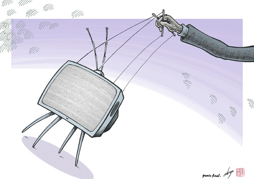 Cartoon: Media puppetry (medium) by rodrigo tagged media,manipulation,power,liberty,democracy,lobbies,government,censorship,television,tv