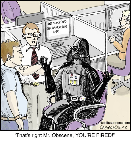 Cartoon: Mr. Obscene (medium) by noodles tagged darth,vader,telemarketing,obscene,phone,call,office