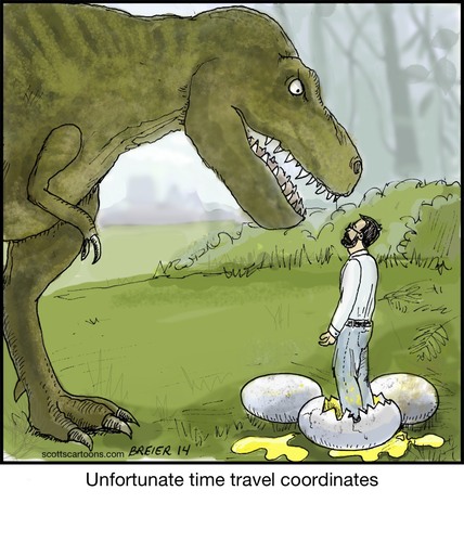 Cartoon: Time Travel (medium) by noodles tagged time,travel,dinosaur,eggs,unfortunate