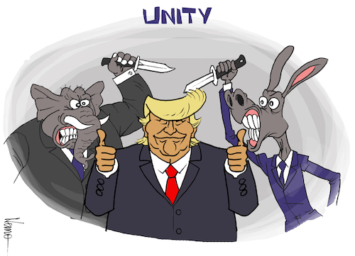 Cartoon: Unity (medium) by NEM0 tagged gop,rnc,dnc,anti,trump,unity,republicans,democrats,us,politics,death,threats,coup,etat,indictment,impeach,impeachment,amendment,25,nem0,nemo,gop,rnc,dnc,anti,trump,unity,republicans,democrats,us,politics,death,threats,coup,etat,indictment,impeach,impeachment,amendment,25,nem0,nemo
