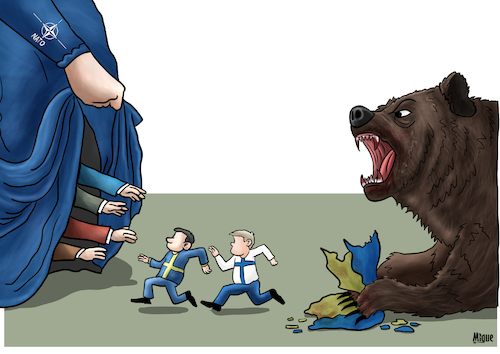 Cartoon: Finland and Sweden join NATO (medium) by miguelmorales tagged sweden,finland,nato,putin,war,ukraine,sweden,finland,nato,putin,war,ukraine