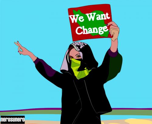 Cartoon: We want change (medium) by nerosunero tagged civil,rights,protest,muslim,islam,iran,women