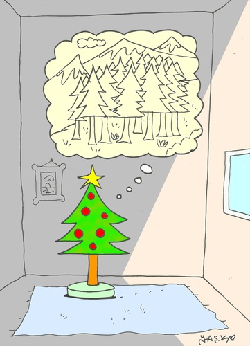 Cartoon: longing (medium) by yasar kemal turan tagged christmas,tree,love,longing,forest