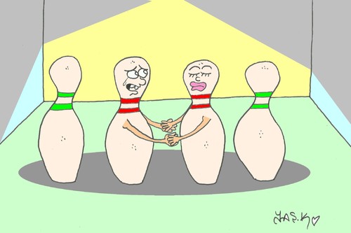 Cartoon: separation-love (medium) by yasar kemal turan tagged separation,bowling,ball,love