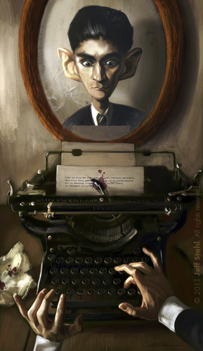 Cartoon: Franz Kafka (medium) by Jeff Stahl tagged freelance,stahl,jeff,writer,illustration,caricature,literature,kafka,franz