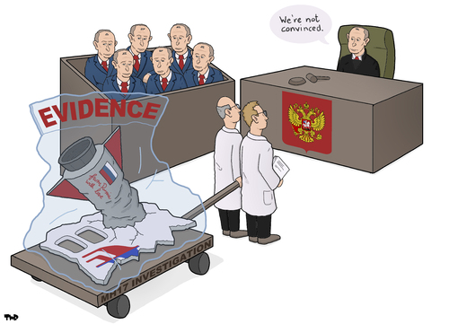 Cartoon: MH17 Investigation (medium) by Tjeerd Royaards tagged mh17,russia,ukraine,putin,airplane,crash,missile,tribunal,mh17,russia,ukraine,putin,airplane,crash,missile,tribunal