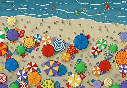 Cartoon: Summer Season (medium) by Tjeerd Royaards tagged coronavirus,summer,holiday,vacation,risk,spread,beach,crowded,coronavirus,summer,holiday,vacation,risk,spread,beach,crowded