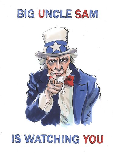 Cartoon: USA is watching you (medium) by woessner tagged big,brother,uncle,sam,usa,überwachung,abhörskandal,datenspeicherung,lauschangriff,spion,geheimdienst,nsa,cia,bnd,nachrichtendienst,diktatur,demokratische,kontrolle,big,brother,uncle,sam,usa,überwachung,abhörskandal,datenspeicherung,lauschangriff,spion,geheimdienst,nsa,cia,bnd,nachrichtendienst,diktatur,demokratische,kontrolle