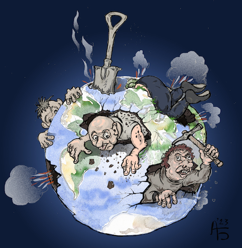 Cartoon: Erdbagger (medium) by Back tagged ressourcen,gier,verbrauch,ökologie,ecology,mineralien,erde,erdkugel,boden,grund