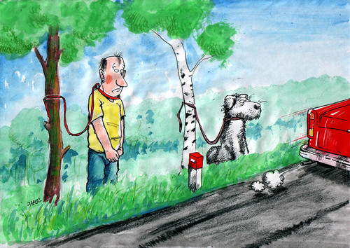 Cartoon: Abandoned (medium) by JARO tagged man,dog