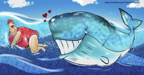 Cartoon: BIG LOVE (medium) by JARO tagged woman,big,fish,fat