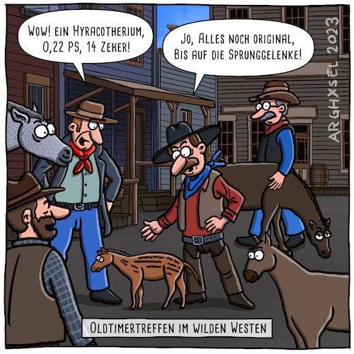 Cartoon: Oldtimertreff im Wilden Westen (medium) by Arghxsel tagged oldtimer,pferd,wilder,westen,oldtimertreffen