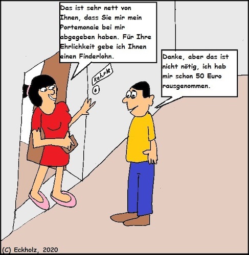 Cartoon: Ein ehrlicher Finder.. (medium) by Sven1978 tagged finder,finderlohn,mann,frau,gesellschaft