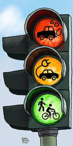 Cartoon: Ampel (medium) by Karl Berger tagged mobilität,auto,fahrrad,elektroauto,ampel,verkehr,energie,energiwende