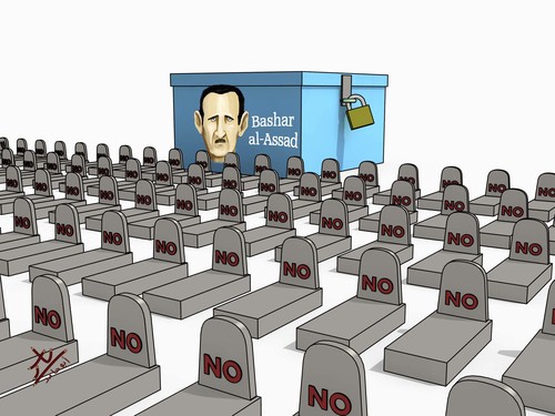 Cartoon: no.....no (medium) by yaserabohamed tagged bashar,al,assad,election,no