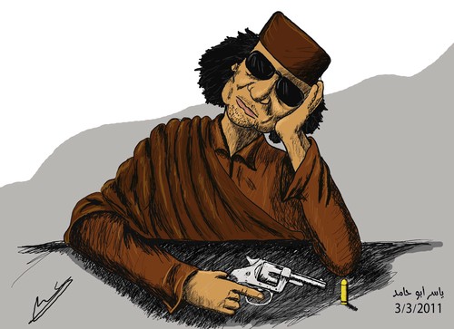 Cartoon: The last shot (medium) by yaserabohamed tagged gaddafi