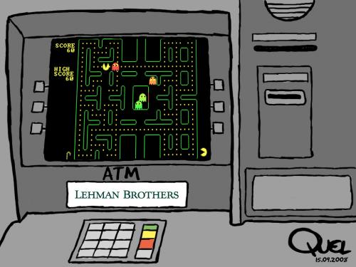 Cartoon: ATMs Lehman Brothers (medium) by QUEL tagged atm,lehman,brothers