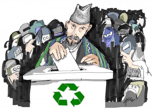 Cartoon: Hamid Karzai (medium) by Dragan tagged afganistan,hazim,karai,elecciones