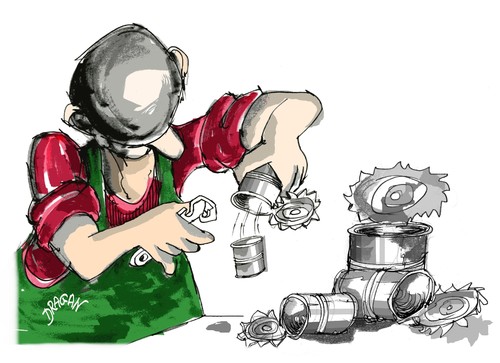 Cartoon: la lata de conserva (medium) by Dragan tagged lata,de,conserva,nicolas,appert,napoleon,peter,durand,fast,food,cartoon