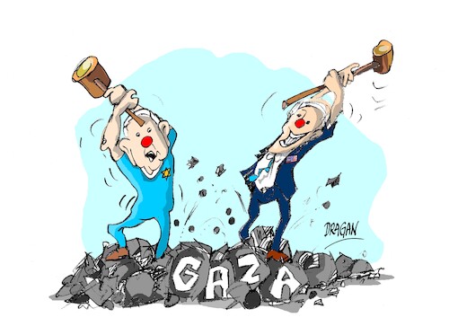Cartoon: Netanyahu-Biden-GAZA (medium) by Dragan tagged netanyahu,biden,gaza