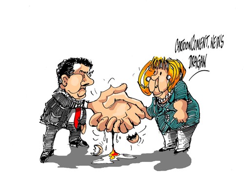 Cartoon: Sigmar Gabriel Angela Merkel (medium) by Dragan tagged sigmar,gabriel,angela,merkel,gran,coalicion,spd,cdu,alemanija,politics,cartoon