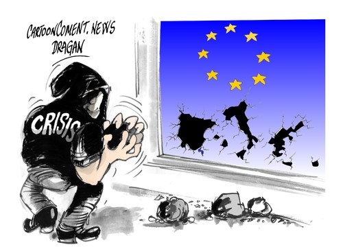 Cartoon: UE-a golpe de crisis (medium) by Dragan tagged union,europea,crisis,deuda,eurozona,spain,italia,grecia,intervencion,banc,politics,cartoon