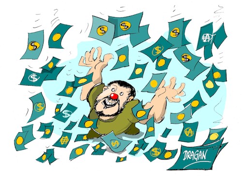 Cartoon: Zelenski-paquete de ayudas (medium) by Dragan tagged volodimir,zelenski,ukrania,eeuu