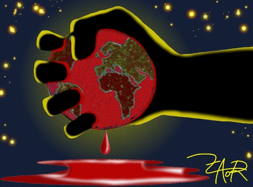 Cartoon: earth is bleeding (medium) by johnxag tagged bleeding,environment,problem,earth,johnxag