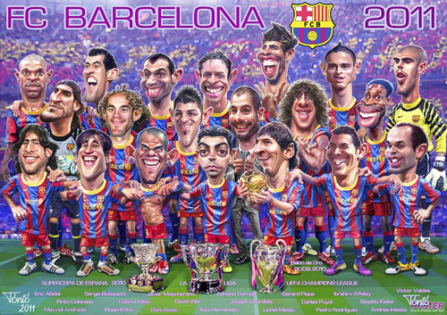 Cartoon FC Barcelona 2011 poster medium by Tonio tagged football