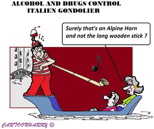 Cartoon: Alcohol -and Drugs Check (medium) by cartoonharry tagged alcohol,drugs,check,gondolier,venetia,toonpool