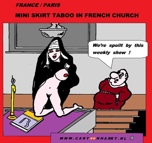 Cartoon: No Mini-Skirt (medium) by cartoonharry tagged france,french,nun,priest,miniskirt,church,cartoon,cartoonharry,cartoonist,dutch,toonpool,show
