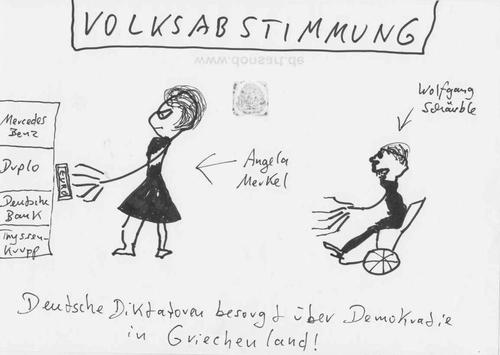 Cartoon: Volksabstimmung (medium) by Vanessa tagged griechenland,euro,volksabstimmung,rezession,merkel
