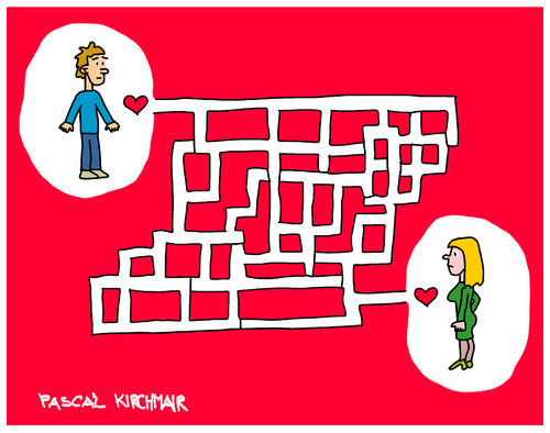 Cartoon: Liebeslabyrinth (medium) by Pascal Kirchmair tagged mann,frau,liebe,love,amour,amore,labyrinth,labirinto,herz,coeur,cuore