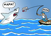 Cartoon: Angst (small) by Pascal Kirchmair tagged weisser,hai,grand,requin,blanc,great,squalo,bianco,white,shark,pointer,food,chain,chaine,alimentaire,catena,alimentare,hochseefischen,fischer,nahrungskette,sea,angling,angeln,angler,angst,peur,bleue,fear,peche,en,haute,mer,paura,les,dents,de,la,jaws