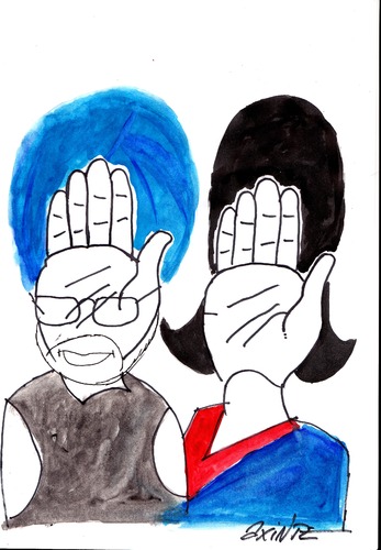 Cartoon: Manmohan Singh and Sonia Gandhi. (medium) by axinte tagged axi