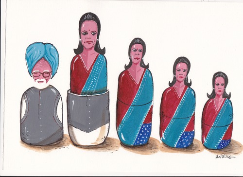 Cartoon: Manmohan Singh and Sonia Gandhi. (medium) by axinte tagged axi