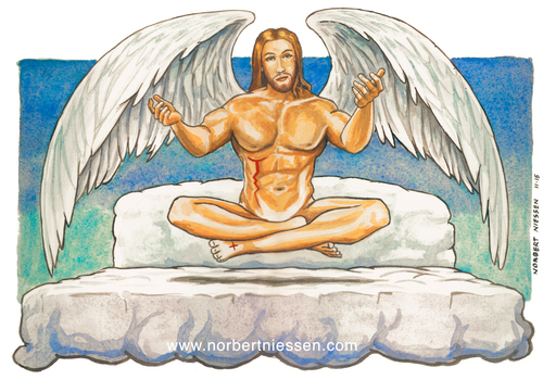Cartoon: Angels (medium) by Niessen tagged jesus,christus,engel,wolke,himmel,bett