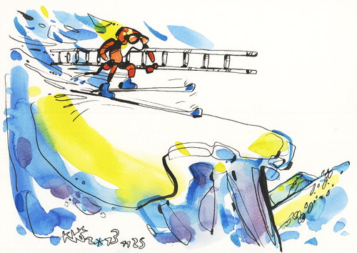 Cartoon: Alpine skiing (medium) by Kestutis tagged gebirge,2014,sochi,olympic,lithuania,kestutis,sports,winter,skiing,alpine,mountains,snow,schnee