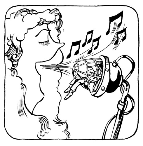 Cartoon: MICROPHONE (medium) by Kestutis tagged adventure,lithuania,siaulytis,kestutis,song,music,woman,man,microphone