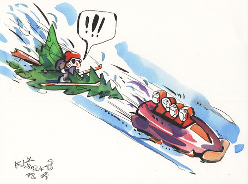 Cartoon: Winter Olympic. Bobsleigh (medium) by Kestutis tagged skiing,bobsleigh,lithuania,kestutis,mountains,2014,sochi,sports,olympic,winter,snow,fir