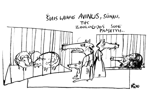Cartoon: Zoo (medium) by Kestutis tagged zoo,animal,sheep,aries,ram,kestutis,sluota,wolf