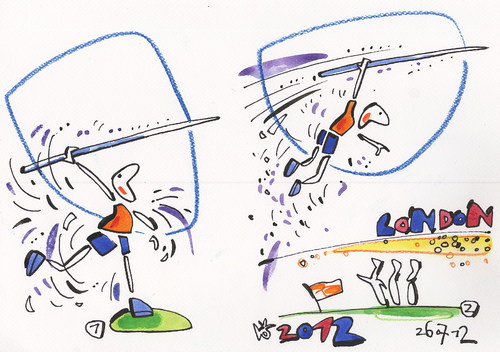 Cartoon: London Olympics. Javelin (medium) by Kestutis tagged oondon,olympics,javelin,sport,summer,2012,uk,england,kestutis,athletics