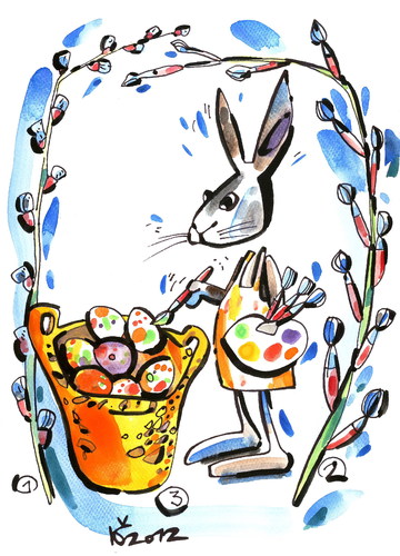 Cartoon: SPRING ART (medium) by Kestutis tagged bürsten,art,spring,day,easter,ostern,hase,hare,ei,egg,brush