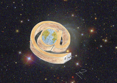 Cartoon: cosmic link- (medium) by Zoran tagged cosmos,earth,civilizations,internet,aliens