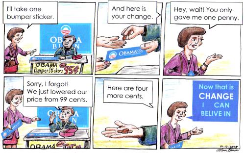 Cartoon: Change (medium) by Alan tagged change,believe,election,campaign,bumper,sticker,pennies,wechsel,obama